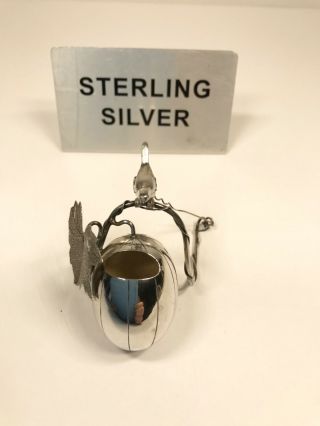 Oriental Sterling Silver Bird Motif Squash Salt Cellar
