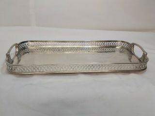 A Large Antique Silver Plated Gallery Tray With Engraved Patterns.  Very Ornate.