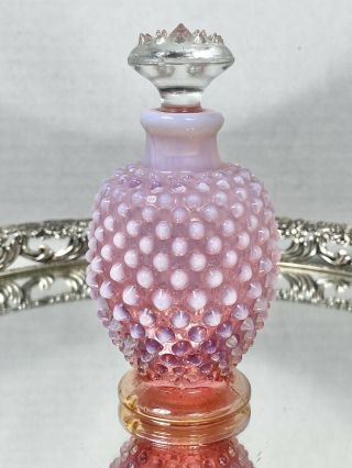 Vintage Fenton Cranberry Hobnail Opalescent Perfume Bottle W/ Stopper Pink White