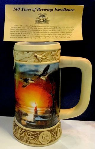 1996 Ducks Unlimited Terry Redlin Miller Brewing Beer Stein " The Sharing Season "