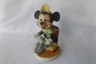 Disney Vintage Mickey Mouse Riding A Bike Porcelain Ceramic Figurine