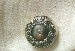 Vintage Fine Sterling Silver Ornate Pill Box,  Initial D Antique C B & H?