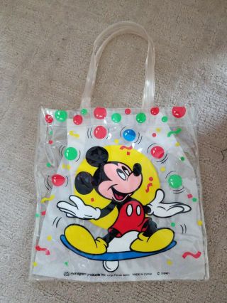 Mickey Mouse Vintage Clear Plastic Tote Bag W/ Handles - Mickey Juggling - Colorful