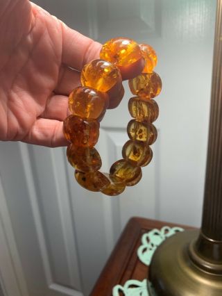 Vtg Natural Baltic,  Honey Amber Stretch Bracelet With Inclusions.  45 Grams
