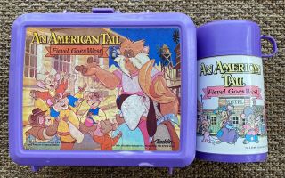 Vintage Universal Studios An American Tail Fievel Goes West Aladdin Lunchbox Set