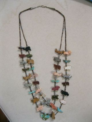 Vintage Fetish Necklace,  Two Strand,  25 ",  Turquoise/quartz/mop,