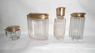 Vintage/antique Glass Vanity Jars - Set Of 4 - Sterling Silver Lids