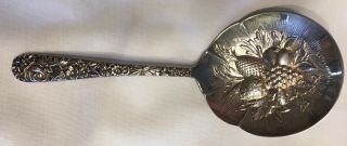 Antique Kirk & Sons Repousse Sterling Silver Berry Spoon Server