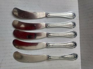 5 Antique Dominik & Haff Sterling Silver Flat Butter Spreader Knives