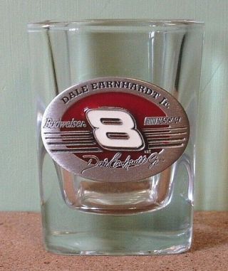 Dale Earnhardt Jr Nascar Budweiser Pewter Badge Heavy Square Shot Glass -