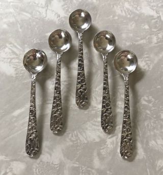 Vintage Sterling Silver Flower Pattern Salt Spoon Set Of 5