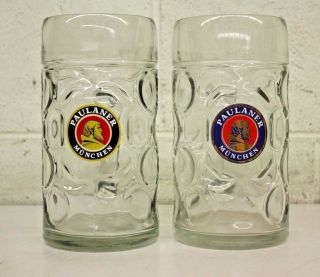 (2) Paulaner Munchen 1 - Liter Clear Glass Beer Steins Satisfaction Guaranteed