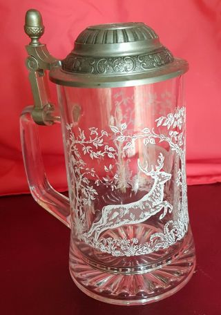Bayern Crest Coat Of Arms German Stag/deer Glass Stein Pint Tankard With Lid