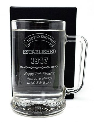 Personalised Established Birthday Pint Glass Tankard Gift 50th/60th/65th/70th