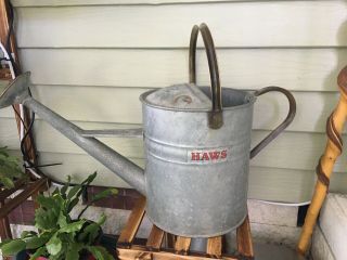 Vtg Haws Large Galvanized 2 Gallon Watering Can W/brass Handles & Spout