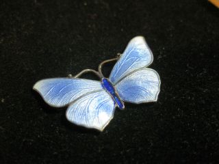 Antique Sterling Silver Blue Enamel Butterfly Brooch By Ja&s