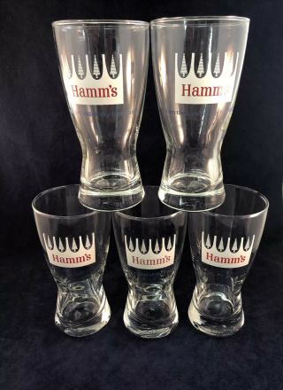 5 Vintage Hamm’s Beer White Pines 8oz Glasses From The Land Of Sky Blue Waters