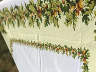 Vintage California Hand Prints Tablecloth Oak Tree Leaves & Acorns 50” X 60” Mcm