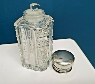 Antique Uk 1921 Sterling Silver Cut Glass Crystal Perfume Scent Bottle No Resve