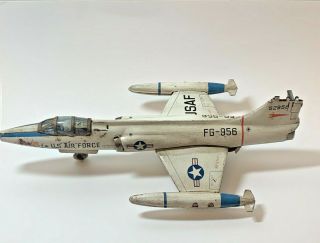 Vintage Us Air Force Tin Litho Airplane Lockheed F - 104a Yonezawa Japan