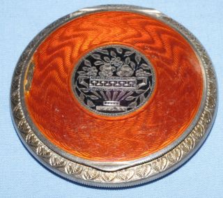 Antique Silver & Guilloche Enamel Powder Mirror Compact - Austrian
