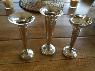 Three Solid Silver Trumpet Form Stem Vases Hallmarked