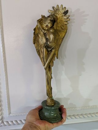 Vintage Winged Eagle Woman Bronzed Statue - Andrea By Sadek