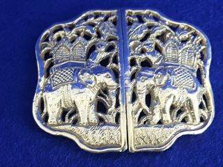 1900s Raj Period Pierced Indian Sterling Silver Belt Buckle Elephants 40g