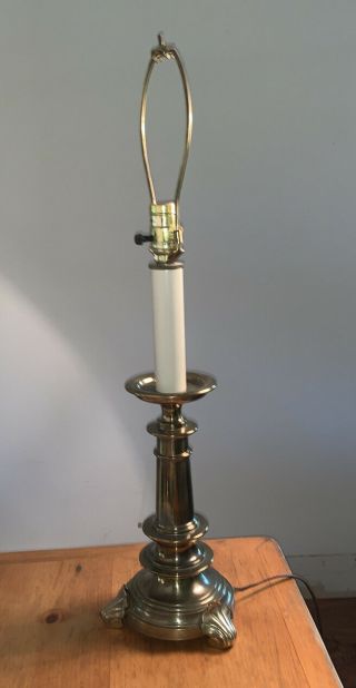 Vintage Stiffel Table Lamp Solid Brass Traditional Candlestick With 3 Feet Foot