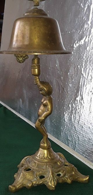 Vintage Antique Brass Hotel Desk Bell / Nude Naked Lady / Art Deco / Risque