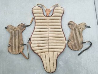 Antique Vtg Baseball Catchers Chest Protector & Shin Guards Youth Sz