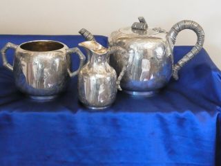 Antique Silver Plated Chinoiserie 3 Piece Tea Set Martin Hall Victorian Tea Set