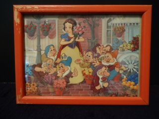 Snow White 7 Dwarfs Picture Vintage Disney Cartoon Animation Red Frame 7 1/2 "