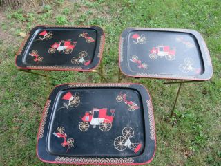 Vintage Tv Trays Cal - Dak Tv Trays Red Carriage Buggy 3 Trays Total