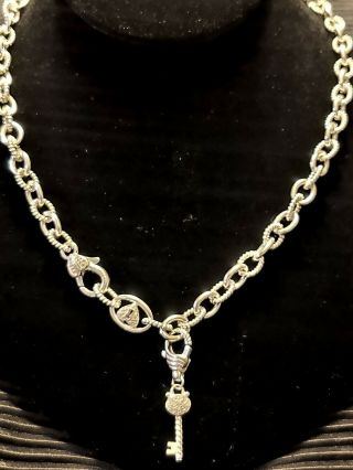 Judith Ripka Sterling Silver 925 Key To My Heart Lock Cz Rolo Chain Necklace 20 "