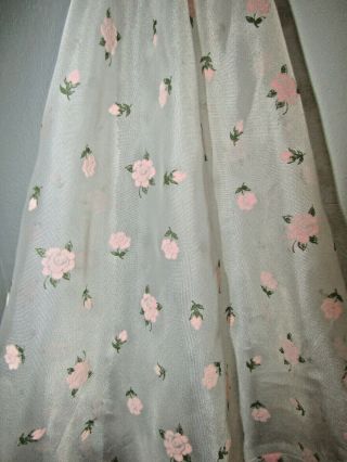 Vintage Pink/white Floral Roses Flocked Sheer Fabric