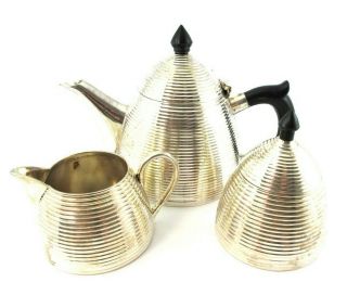 Beehive Coffee / Tea Pot With Creamer And Sugar Silver Plated Art Deco Vintage