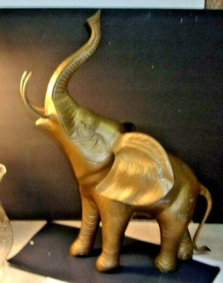 Vintage Brass Elephant Statue Trunk Up Good Luck 20 " Weighs 11 Lbs 2 Oz