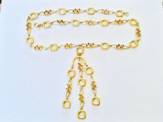 Art Moderne Vintage Trifari Gold Tone Statement Necklace W/ Dangles