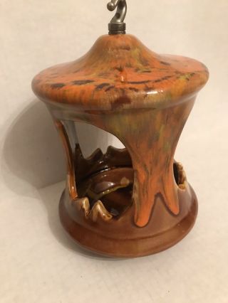 Vintage Mid Century HANGING ASHTRAY Orange Brown Drip Pottery 2