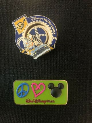 Mgm Disney Pin Set - 2 Pins - Rockin’ Roller Coaster And Peace Love Disney