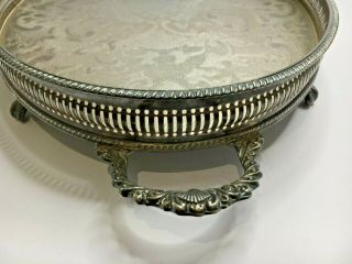 Large Vintage Silver Plated Serving Tray Oval Shape Claw Feet Twin Handles 3
