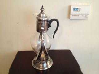 Vintage Silver Plated & Glass Swinging Serve Coffee Carafe Pot With Warmer Stand