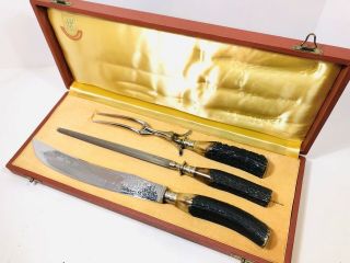 Ja Henckels Solingen Vintage Stag Handle Knife Carving Set