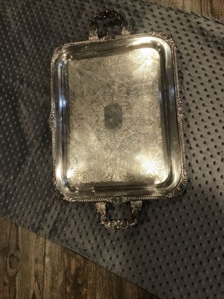 Vintage “sheridan “ Silver On Heavy Copper Footed Serving Tray