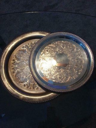 Wm Rogers Silver Plated Serving Trays.  Eagle Star Mark.  30 " And 24 " Vintage