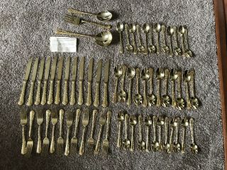 Wm Rogers And Sons Gold Plated Flatware 63 Piece Set For 12 - Enchanted Rose