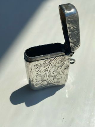 Solid Silver Engraved Design Vesta Case By Robert Chandler Birmingham 1903