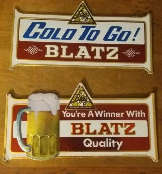 2 Vintage Foil Over Cardboard Blatz Beer Signs