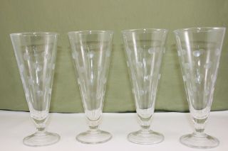 Set Of (4) Vintage Pilsner Beer Glasses Etched Polk - A - Dot Retro Mid Century